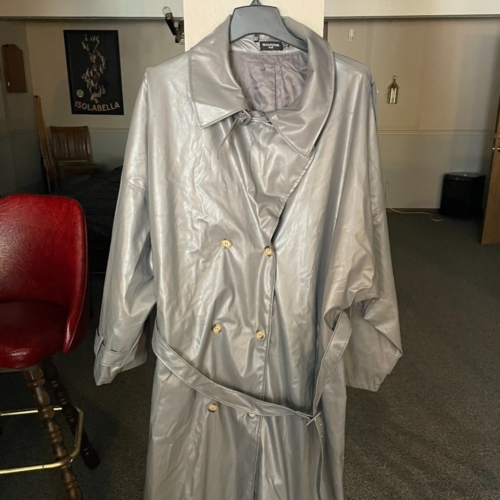 NWOT Gray Faux Leather Trench Coat Plus Size
